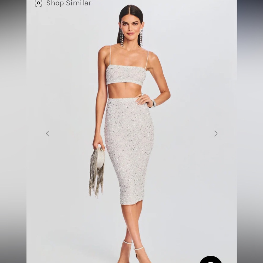 Retrofete White Sequin Midi Skirt Set
